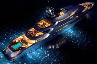 Oceanco Super Yacht Y708 at night 